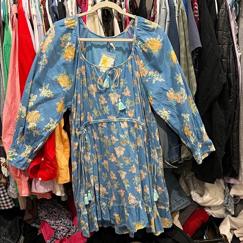 Free People Blue Floral Long Sleeve Dress